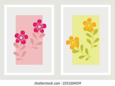 Floral abstract art background vector. Fancy wallpapers, leaves, flowers, trees. Minimal Design for packaging, prints, wall decoration.