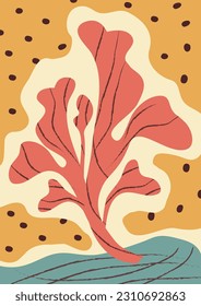 Floral, abstract art. Print design with flower, leaf, shape, dot, line. pattern, hand-drawn in the style of minimalism. nature design for cover, wall art, invitation, fabric, poster, print. art vector