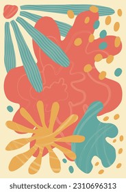 Floral, abstract art. Print design with flower, leaf, shape, dot, line. pattern, hand-drawn in the style of minimalism. nature design for cover, wall art, invitation, fabric, poster, print. art vector