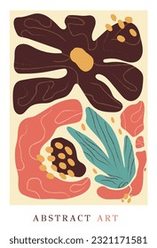 Floral, abstract art. Print design with flower, leaf, shape, dot, line. pattern, hand-drawn in the style of minimalism. nature design for cover, wall art, invitation, fabric, poster, print. art vector