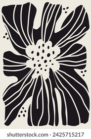 Floral, abstract art. Print design with flower, shape, dot, line. a hand-drawn drawing in a minimalist style. collage for cover art, wall art, invitation, poster, print. modern vector 