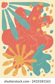 Floral, abstract art. Print design with flower, leaf, shape, dot, line. pattern, hand-drawn in the style of minimalism. nature design for cover, wall art, invitation, fabric, poster, print. art vector