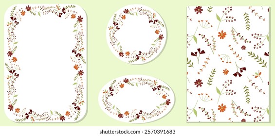 Floral abstract art templates, and seamless pattern. For wedding and birthday invitations, and bridal shower, Mothers Day cards, poster, wallpaper, banner, tag,  events and page cover.