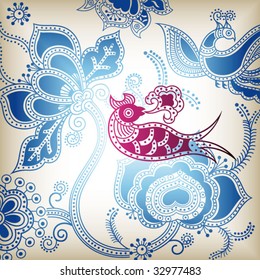 Floral Abstract Background with Bird
