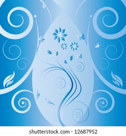 floral abstract background in blue tones. vector