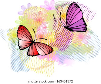 Floral abstract background with butterflies 