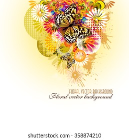 floral abstract background with butterflies. Vector