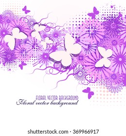 floral abstract background with butterflies. Vector
