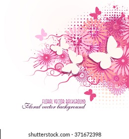 floral abstract background with butterflies. Vector