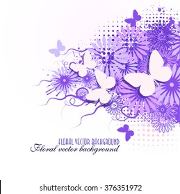 floral abstract background with butterflies. Vector