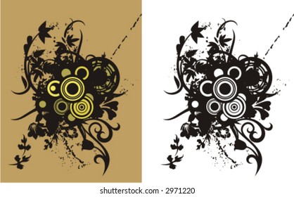 Floral abstract background with circle and grunge elements. Check my portfolio for much more of this series as well as thousands of other great vector items.