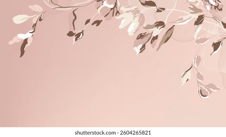 Floral abstract background, abstract floral design in the upper portion on a soft pink background