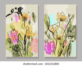 Floral abstract background drawing,sketch,line art, artistic vector illustration.