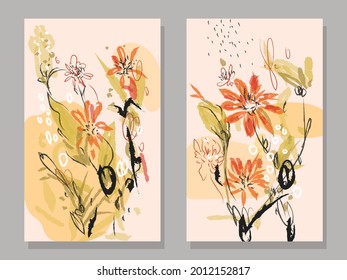 Floral abstract background drawing,sketch,line art, artistic vector illustration.
