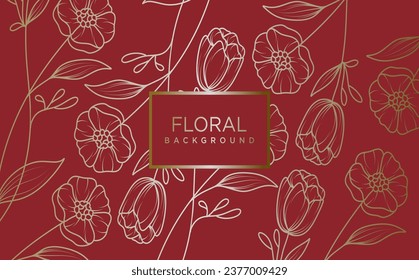 floral abstract background with golden hand drawn flowers. Vector design template for postcard, wall poster, business card,