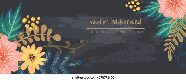 Floral abstract background with hand painting flowers. vector illustration