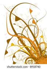 Floral abstract background in orange and brown with ink blots
