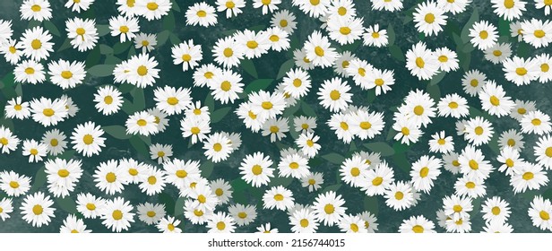 Abstrakter floraler Hintergrund mit Gänsemuster. Botanische Kunstbanner mit weißen Blumen für das Stoffdesign, den Druck, die Tapete, die Wand