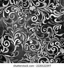 Floral abstract background, seamless pattern. Hand drawn watercolor in black and white. Vector retro illustration in baroque style.  Ideal for printing on fabric or paper for wallpapers, textile.