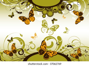 Floral abstract banner with butterflies  for design.