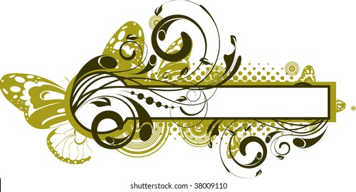 Floral abstract banner with butterflies for design.
