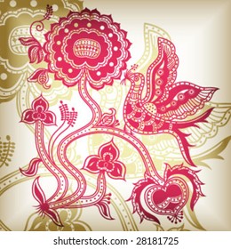 floral abstract with bird
