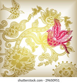Floral Abstract and Bird A