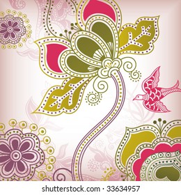 Abstrakte Blume mit Vogel 3