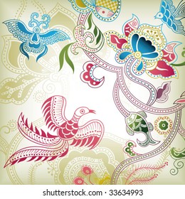 Floral Abstract with Bird 6
