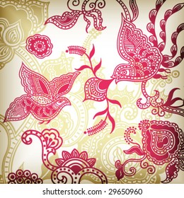 Floral Abstract and Bird D