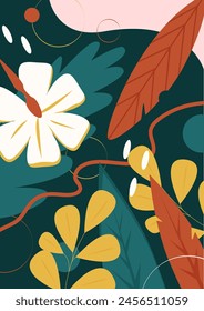 Blumenabstraktes Boho-Muster mit Blüten, Blättern und Pflanzen aus tropischer Vektorillustration