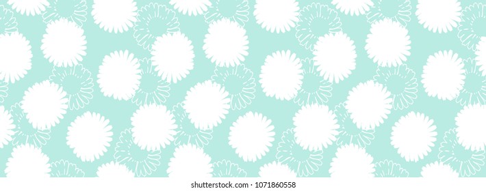 Floral abstract border. Seamless pattern with white flowers on a blue background. It can be used for websites, packing of gifts, tiles fabrics backgrounds. Vector illustration.