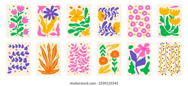 Conjunto de composición botánica abstracta floral. Estilo minimalista de moda. Diseño de Vector para impresión, Fondo de pantalla, cartel e invitación, tarjeta