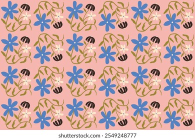 Floral abstract botanical seamless pattern design on pink background - botanical illustration in bright colors vector