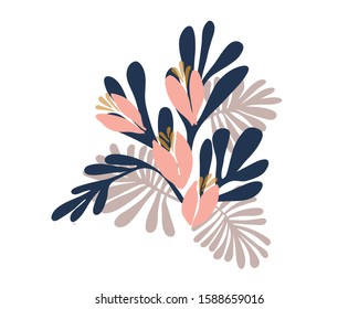 Floral abstract composition. Decor element. Pink Flower simply shapes. Vector illustration