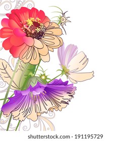 Floral abstract composition on a white background in the square