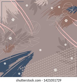 Floral abstract design for silk scarf pattern on brown. Hijab fashion