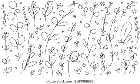 Floral Abstract Doodle Isolated Outline Vector Set