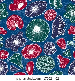 Floral abstract doodle seamless pattern