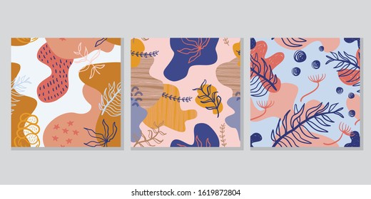 Floral abstract drawing pattern set design. Vector illustration modern contemporary art with pastel colors. Good for hijab scarf, pillow, and bandana textile print.