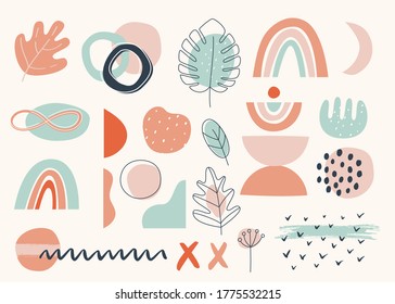 Floral and Abstract Earthy Terracotta Shapes  Elements. Vector Design