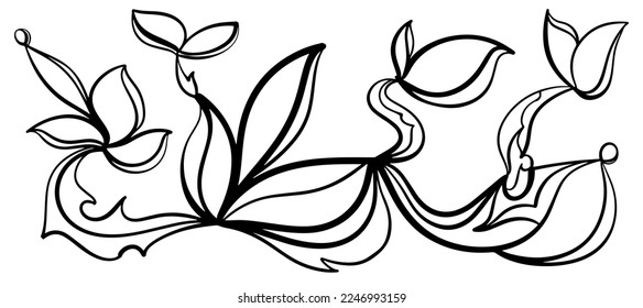 Abstraktes Blumendesign. Farbbuch. Schwarz-Weiß-Zeichnen, Vektorgrafik.
