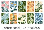 Floral abstract elements. Botanical composition. Modern trendy Matisse minimal style. Floral poster, invite. Vector arrangements for greeting card or invitation design