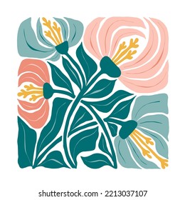 Floral abstract elements. Botanical composition. Modern trendy Matisse minimal style. Floral poster, invite. Vector arrangements for greeting card or invitation design