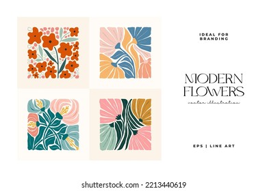 Floral abstract elements. Botanical composition. Modern trendy Matisse minimal style. Floral poster, invite. Vector arrangements for greeting card or invitation design
