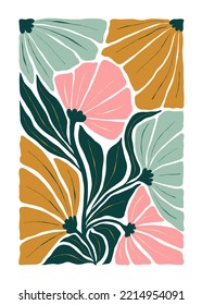 Floral abstract elements. Botanical composition. Modern trendy Matisse minimal style. Floral poster, invite. Vector arrangements for greeting card or invitation design