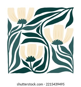 Floral abstract elements. Botanical composition. Modern trendy Matisse minimal style. Floral poster, invite. Vector arrangements for greeting card or invitation design
