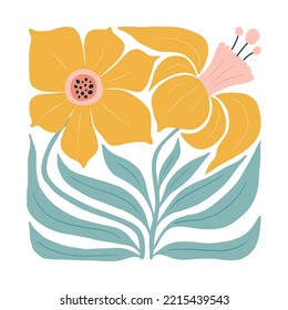 Floral abstract elements. Botanical composition. Modern trendy Matisse minimal style. Floral poster, invite. Vector arrangements for greeting card or invitation design