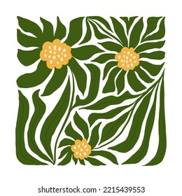 Elementos abstractos florales. Composición botánica. Moderna moda Matisse minimalista. Afiche floral, invitación. Disposiciones de vectores para el diseño de tarjetas de felicitación o invitaciones