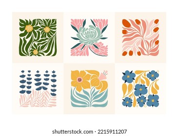 Floral abstract elements. Botanical composition. Modern trendy Matisse minimal style. Floral poster, invite. Vector arrangements for greeting card or invitation design